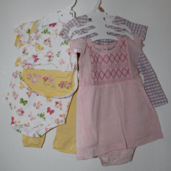 Little Lass Baby Girl Size 0-3M Lot of 6 Bodysuit Pants Bib Hat Yellow Pink NWT - Picture 4 of 14
